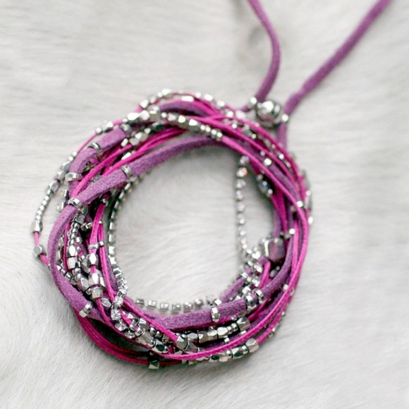 New Anthropologie Violet Glistening Strands Double Duty Wrap Bracelet/Necklace - Picture 2 of 7